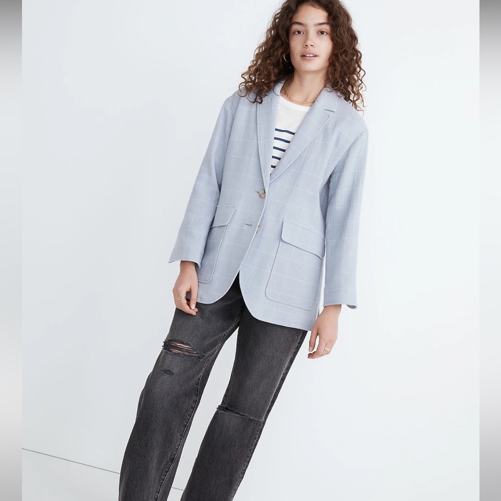 Madewell Relaxed Larsen Blazer in Blue Windowpane NWOT